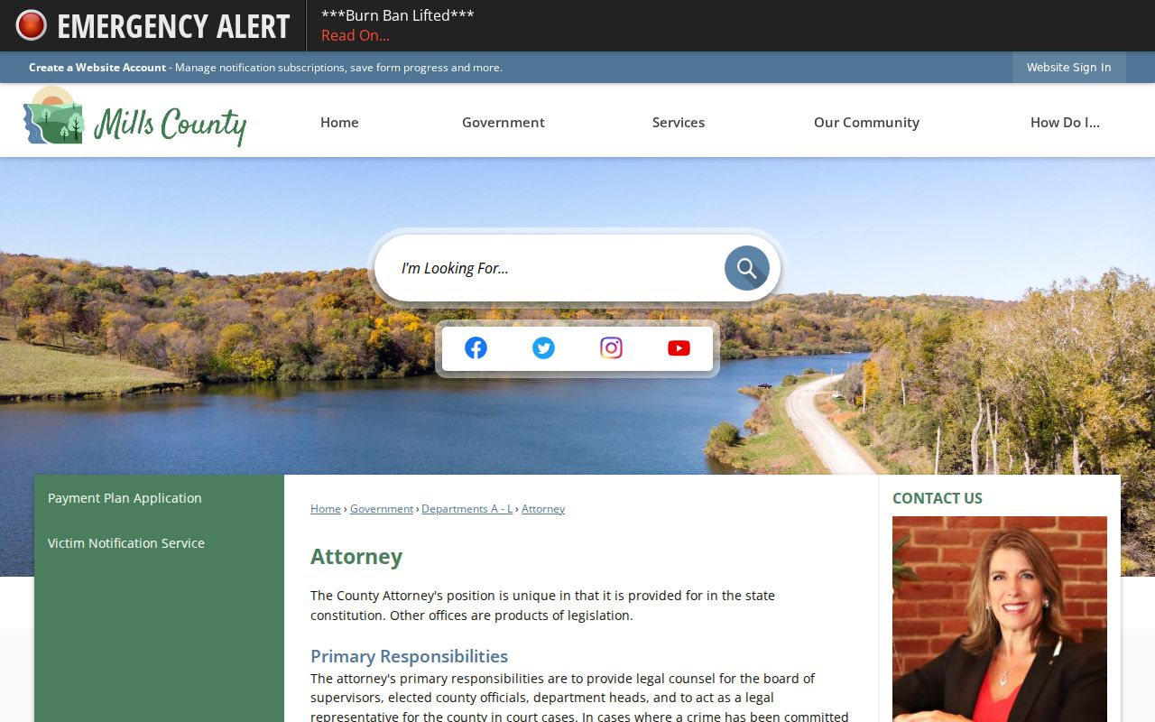 Mills County court case records and County Attorney office information