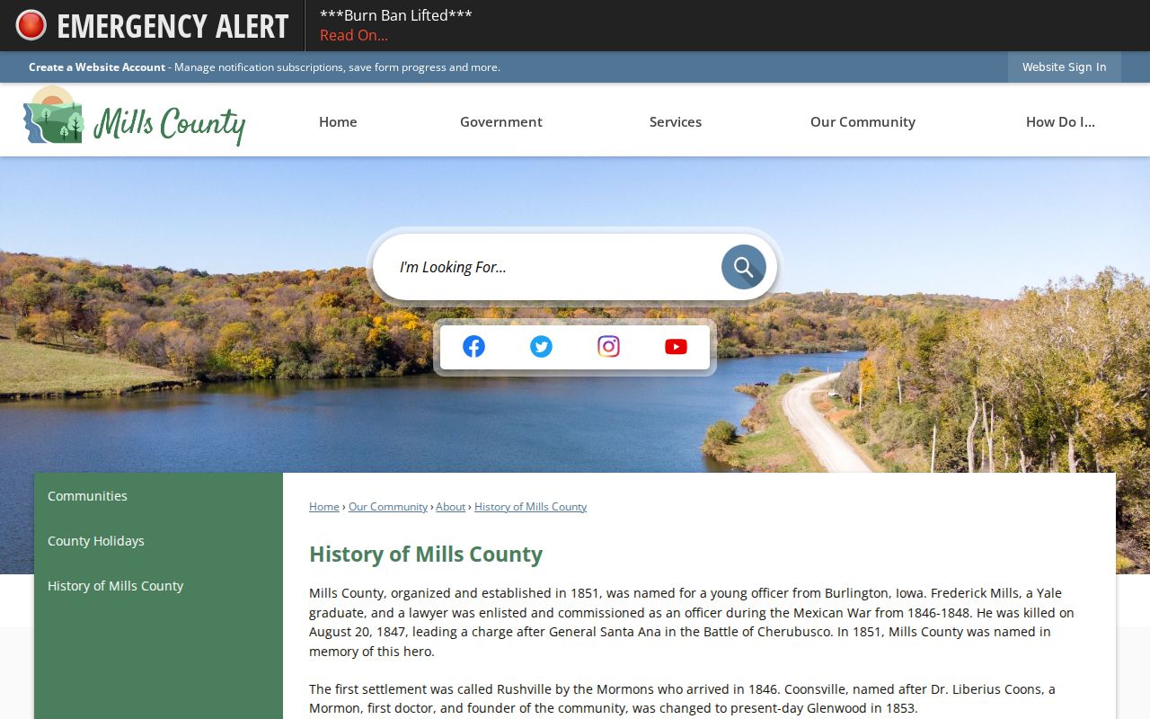 Mills County history source for Emerson court and criminal records