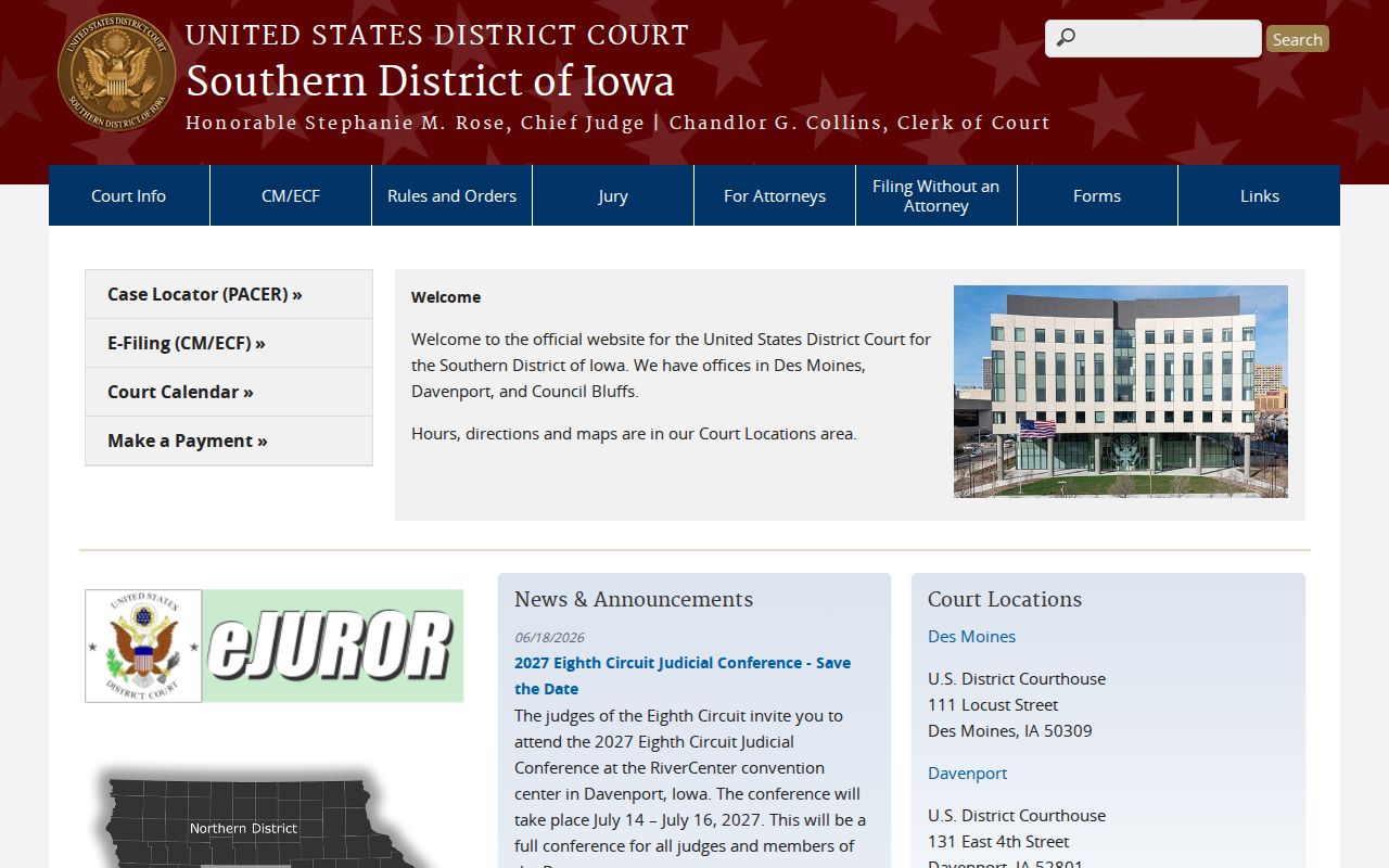 Southern District of Iowa federal court source for an Emerson record search