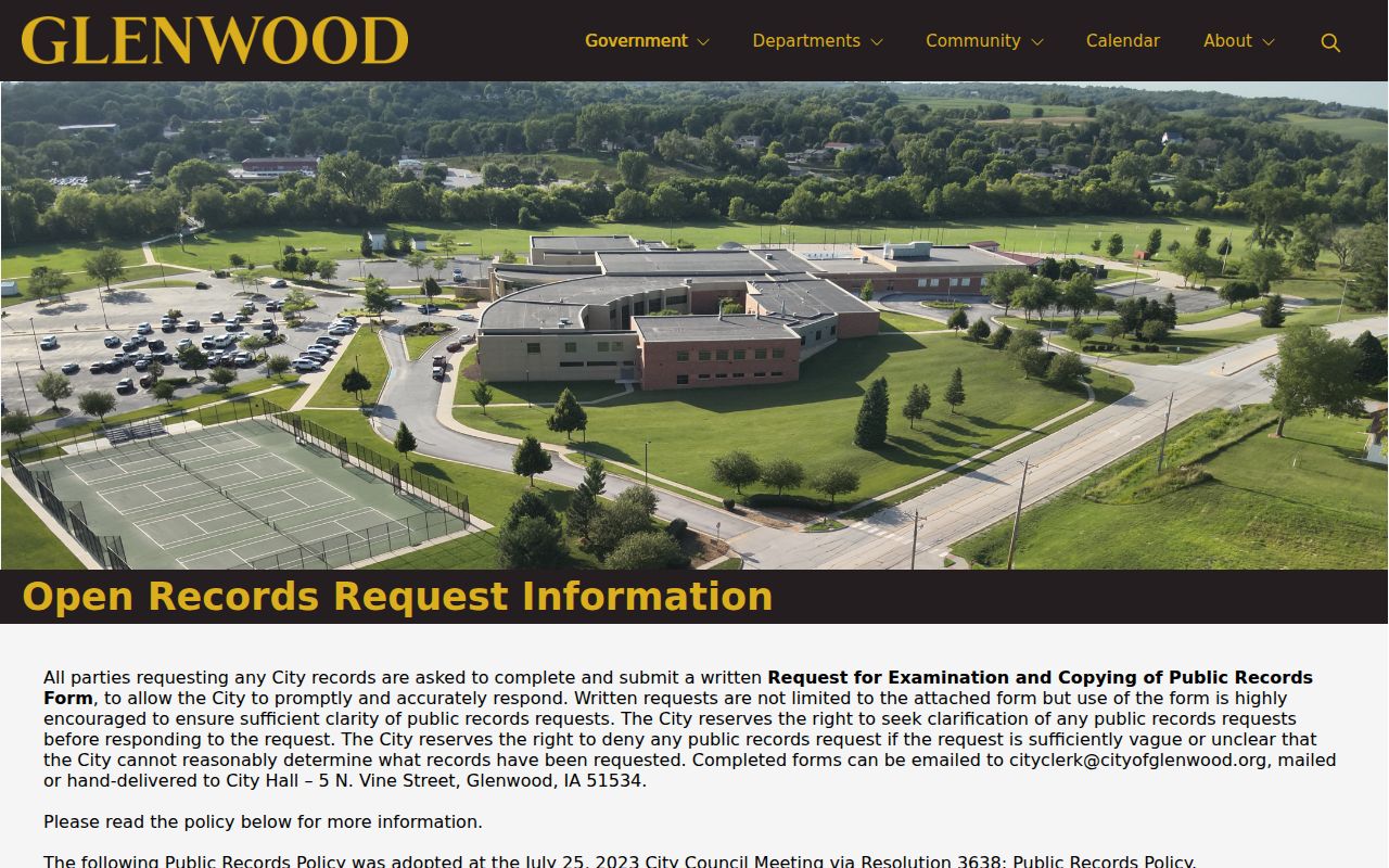 Glenwood open records custodian list for criminal and police records