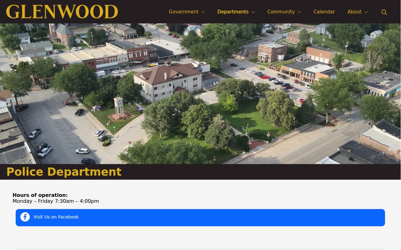 Glenwood police department record contact page in Mills County