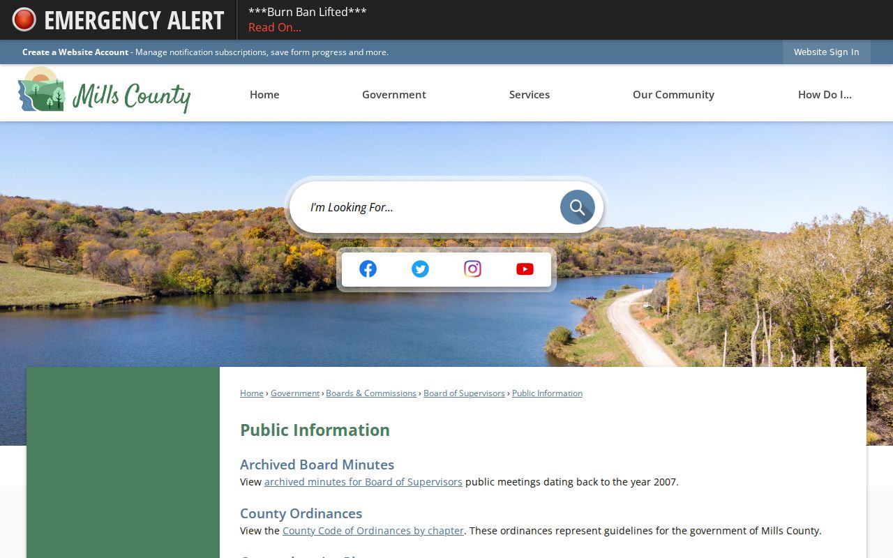 Mills County criminal records public information routing page