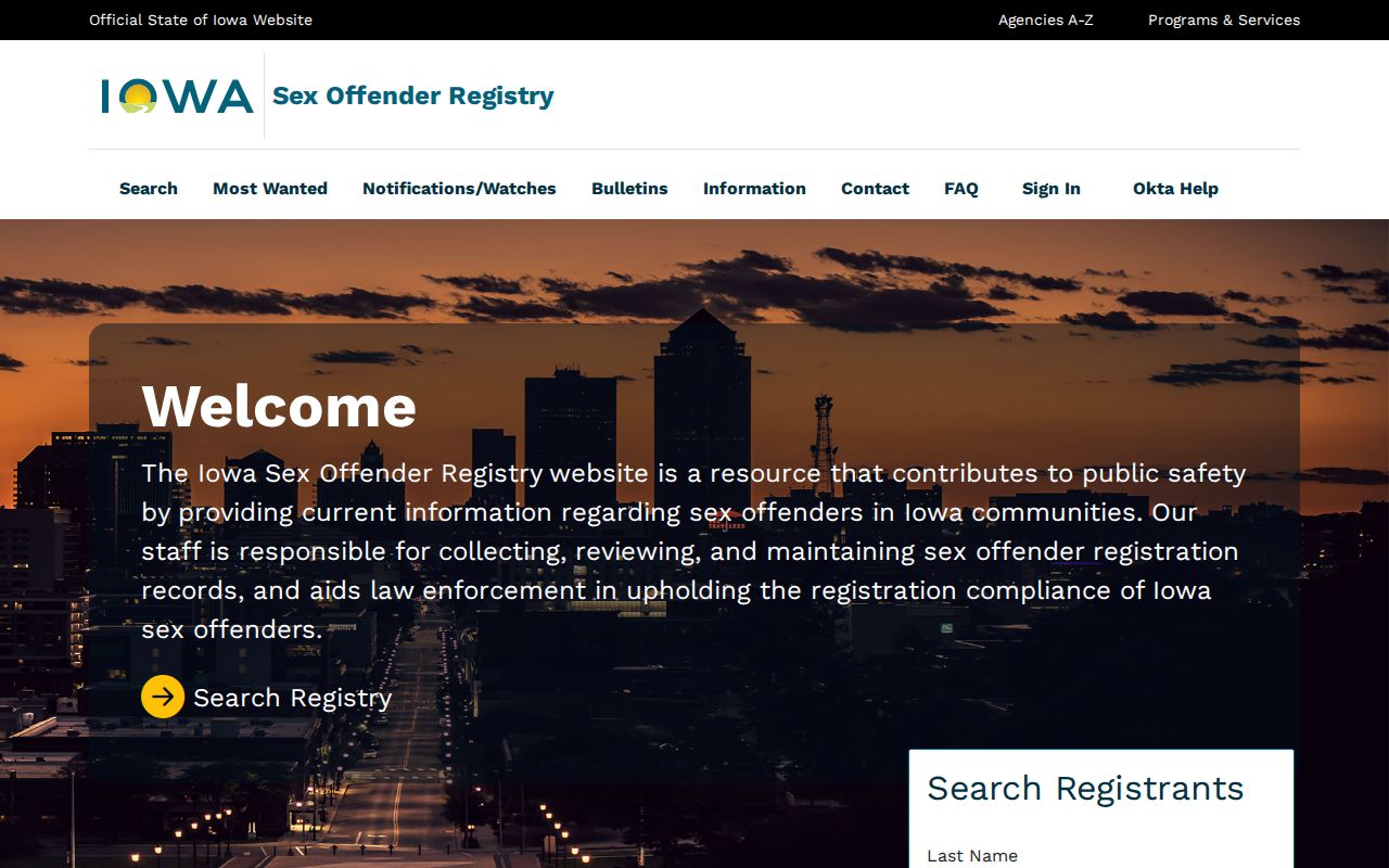 Mills County sex offender lookup fields on the Iowa registry