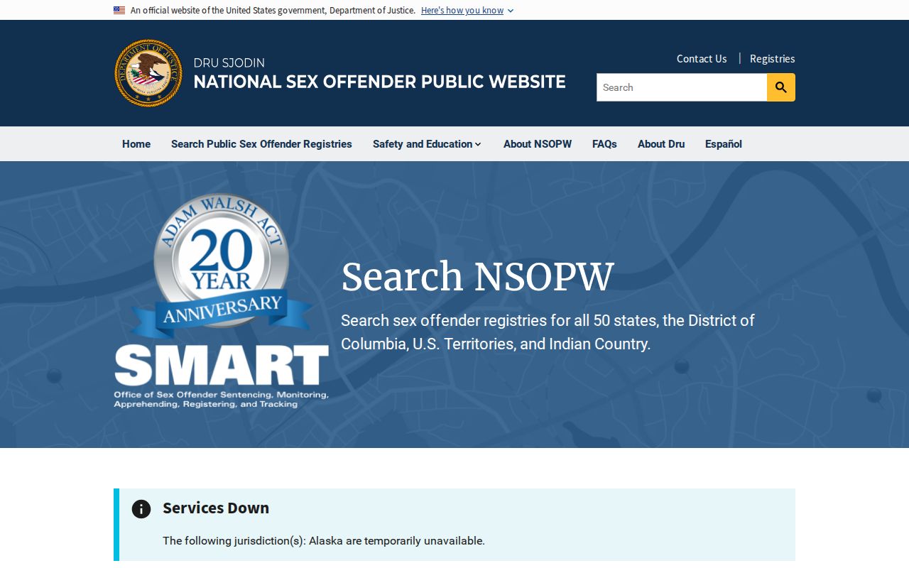 National sex offender registry search for a Mills County cross-state lookup